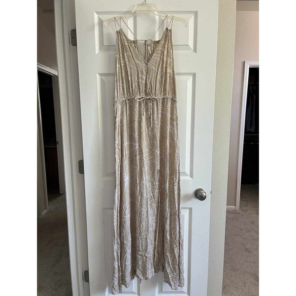 Beach cover up maxi dress sheer v neck lighweight tan drawstring NEW L - Picture 3 of 13
